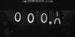 a black and white photo of the word boo on a machine